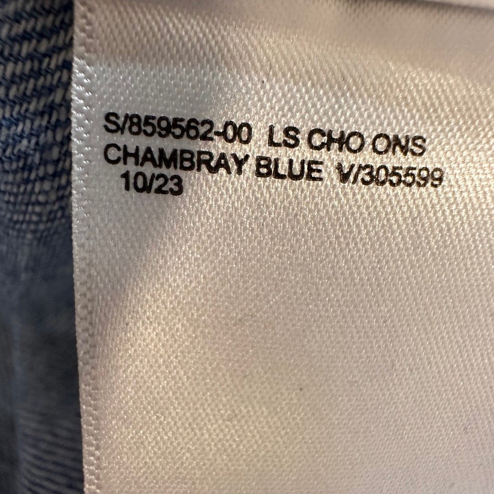 Old Navy Chambray Blouse Womens Blue V-Neck Long Sleeve Cotton Peasant Top L - Picture 6 of 6
